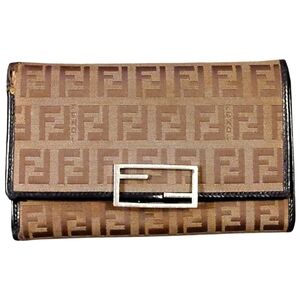FENDI Zucca Tri-fold Long Wallet Brown Canvas x Leather